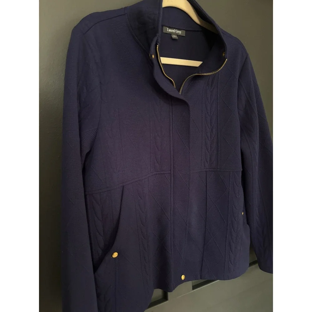 Laurel‎ Grey Textured Zip Jacket Navy Minimalist Quiet Luxury Career L